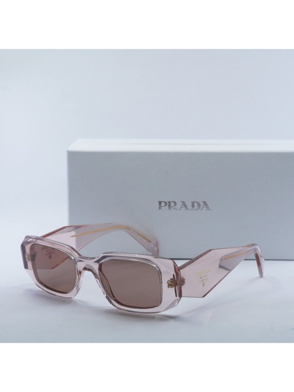 Prada PR17WS 19Q10D Rectangle Sunglasses – Transparent Peach\Light Brown